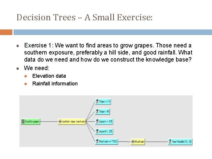 Decision Trees – A Small Exercise: l l Exercise 1: We want to find