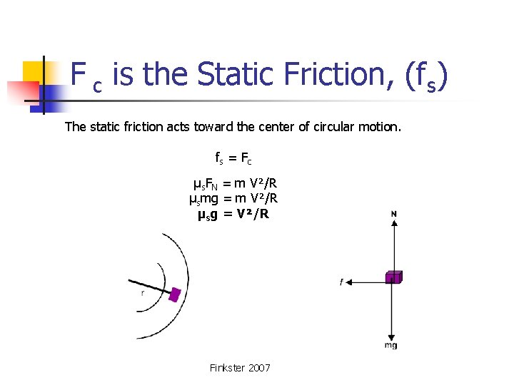 F c is the Static Friction, (fs) The static friction acts toward the center