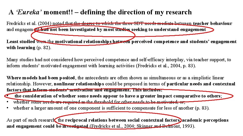 A ‘Eureka’ moment!! – defining the direction of my research Fredricks et al. (2004)