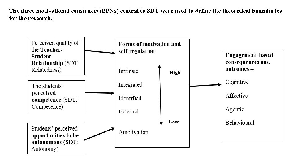 The three motivational constructs (BPNs) central to SDT were used to define theoretical boundaries
