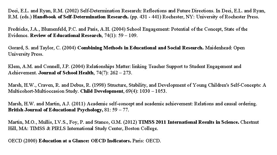  Deci, E. L. and Ryan, R. M. (2002) Self-Determination Research: Reflections and Future