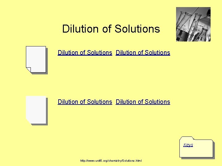 Dilution of Solutions Dilution of Solutions Keys http: //www. unit 5. org/chemistry/Solutions. html 
