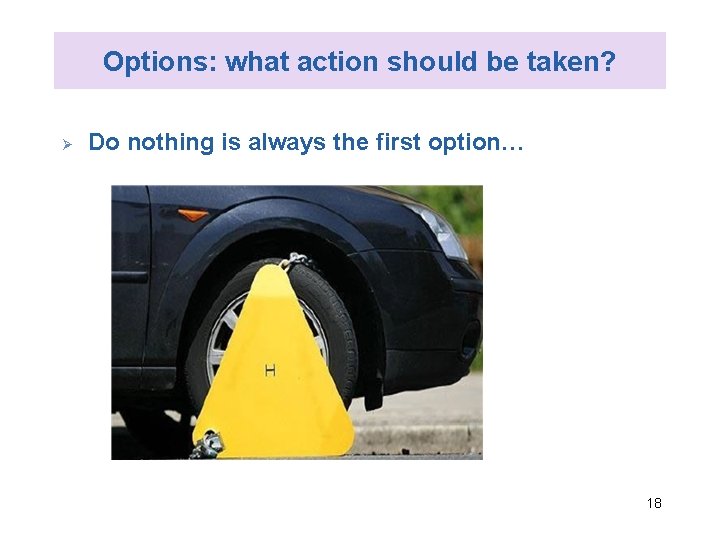 Options: what action should be taken? Ø Do nothing is always the first option…