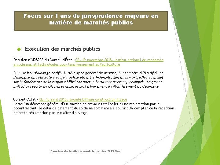 Focus sur 1 ans de jurisprudence majeure en matière de marchés publics Exécution des