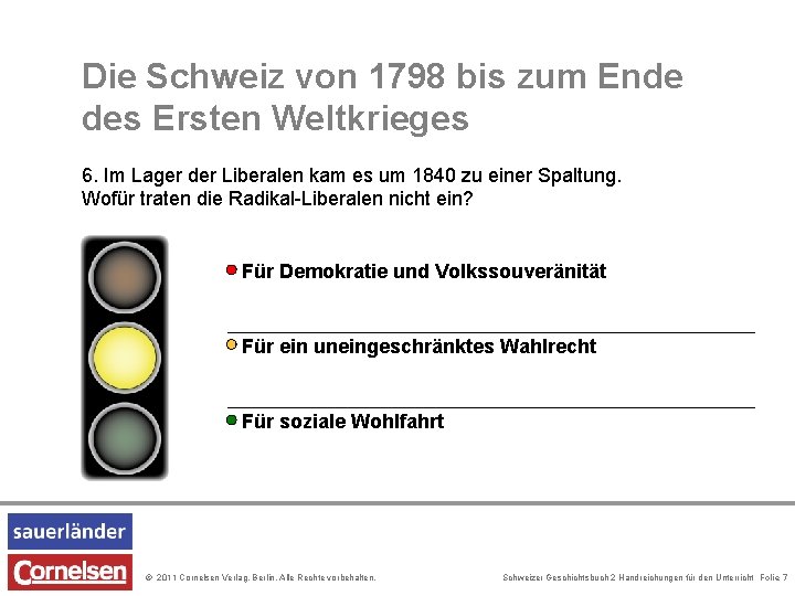 Die Schweiz von 1798 bis zum Ende des Ersten Weltkrieges 6. Im Lager der