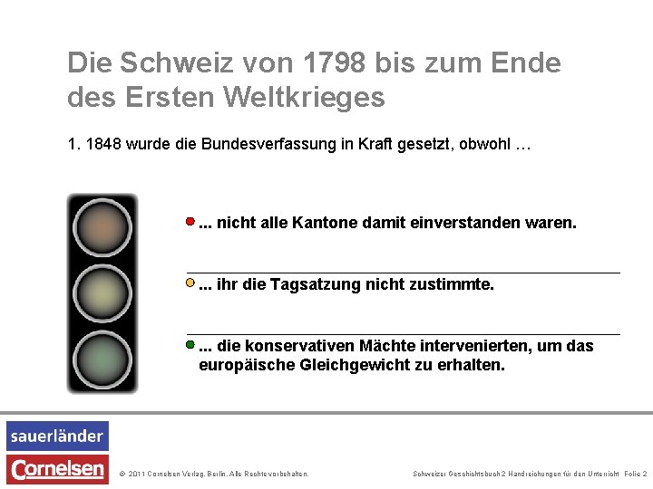 Die Schweiz von 1798 bis zum Ende des Ersten Weltkrieges 1. 1848 wurde die