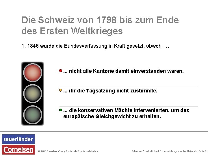 Die Schweiz von 1798 bis zum Ende des Ersten Weltkrieges 1. 1848 wurde die