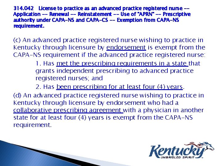 314. 042 License to practice as an advanced practice registered nurse -Application -- Renewal