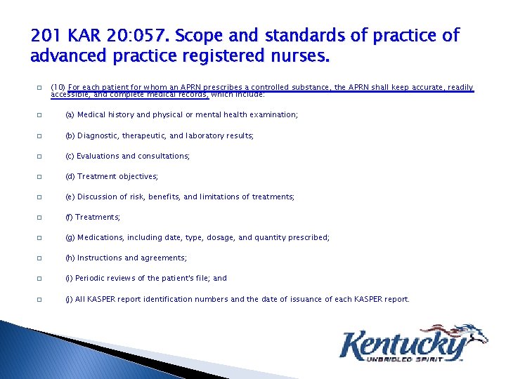 201 KAR 20: 057. Scope and standards of practice of advanced practice registered nurses.