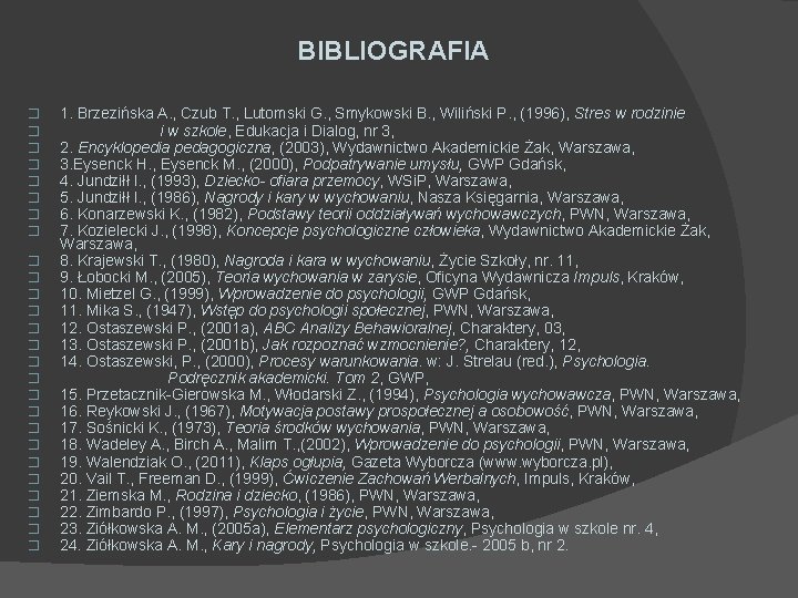 BIBLIOGRAFIA � � � � � � � 1. Brzezińska A. , Czub T.