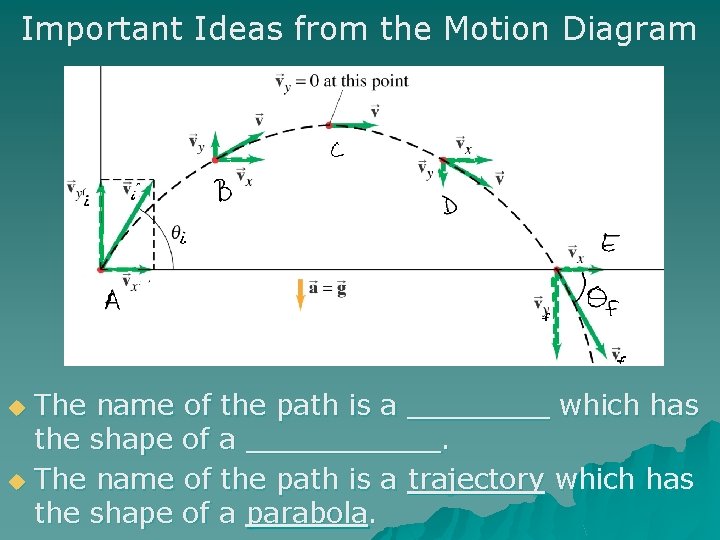 Important Ideas from the Motion Diagram The name of the path is a ____