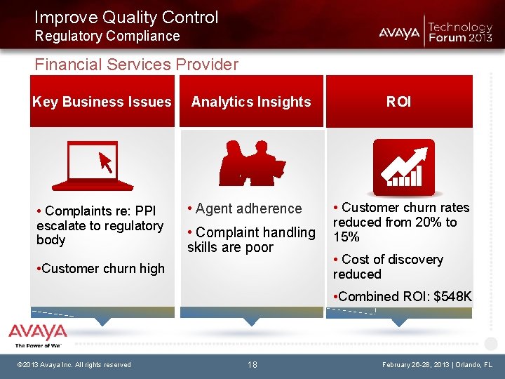 Improve Quality Control Regulatory Compliance Financial Services Provider Key Business Issues • Complaints re: