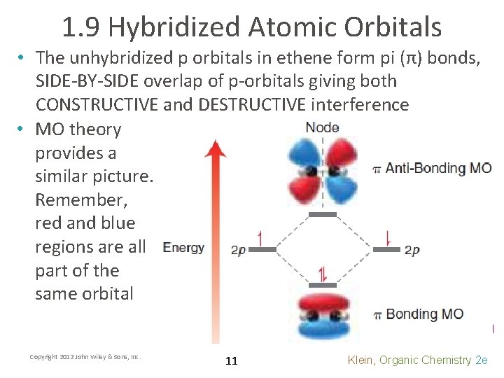 1. 9 Hybridized Atomic Orbitals • The unhybridized p orbitals in ethene form pi