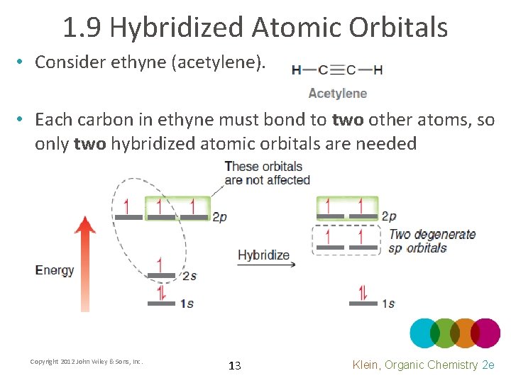 1. 9 Hybridized Atomic Orbitals • Consider ethyne (acetylene). • Each carbon in ethyne
