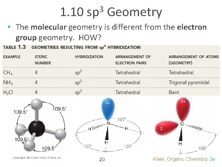 1. 10 3 sp Geometry • The molecular geometry is different from the electron