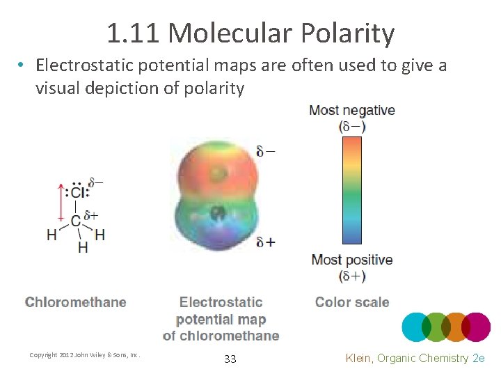 1. 11 Molecular Polarity • Electrostatic potential maps are often used to give a