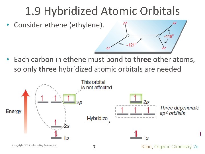 1. 9 Hybridized Atomic Orbitals • Consider ethene (ethylene). • Each carbon in ethene