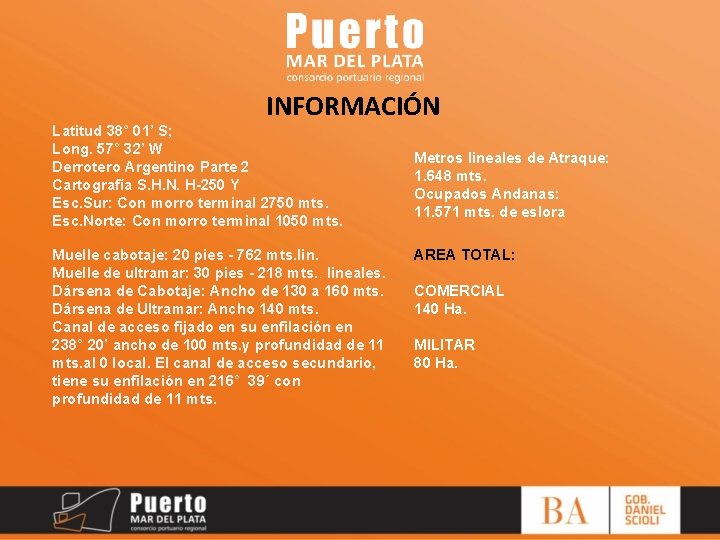 INFORMACIÓN Latitud 38° 01’ S; Long. 57° 32’ W Derrotero Argentino Parte 2 Cartografía