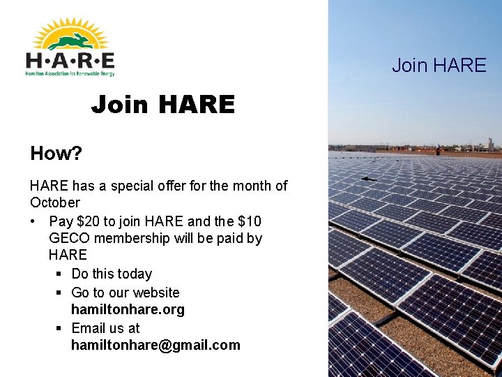 Join HARE How? HARE has a special offer for the month of October •