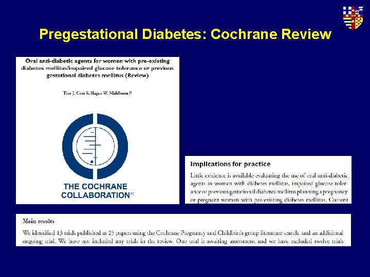 Pregestational Diabetes: Cochrane Review 