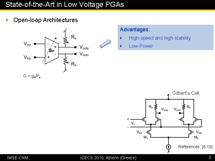 State-of-the-Art in Low Voltage PGAs § Open-loop Architectures Advantages: § High-speed and high-stability §