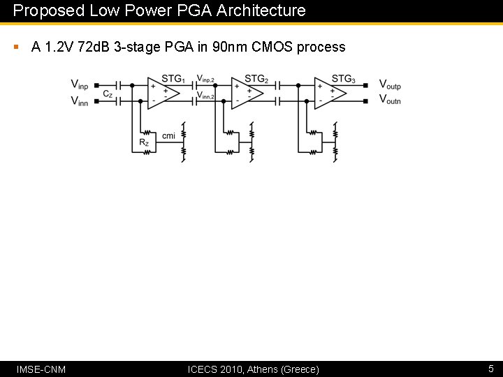 Proposed Low Power PGA Architecture § A 1. 2 V 72 d. B 3