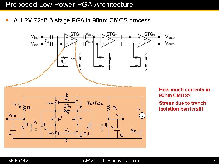 Proposed Low Power PGA Architecture § A 1. 2 V 72 d. B 3