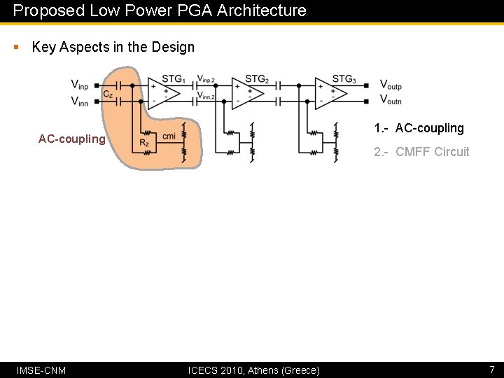 Proposed Low Power PGA Architecture § Key Aspects in the Design 1. - AC-coupling