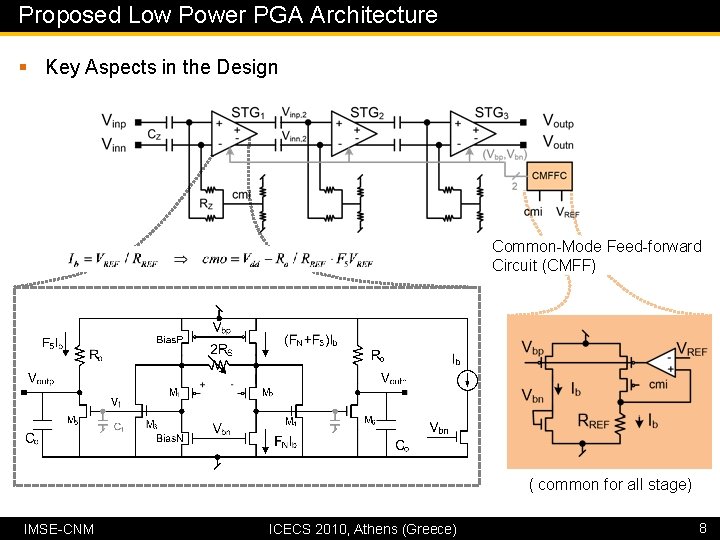 Proposed Low Power PGA Architecture § Key Aspects in the Design Common-Mode Feed-forward Circuit