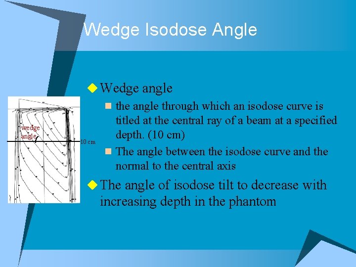Wedge Isodose Angle wedge angle u Wedge angle n the angle through which an