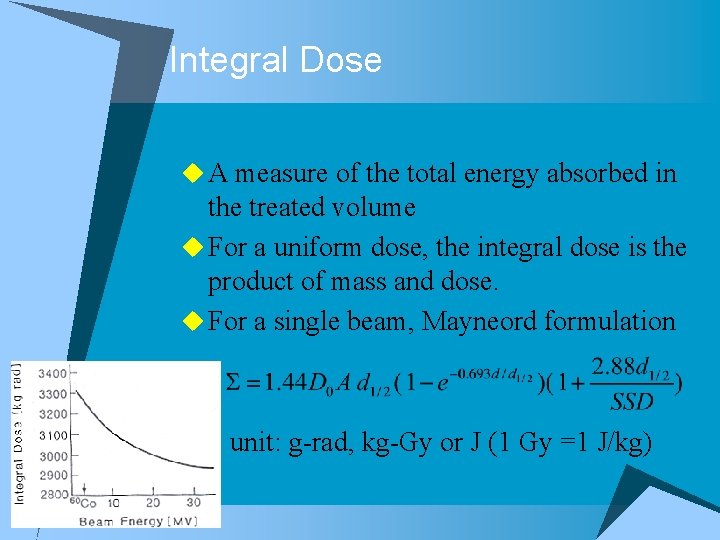 Integral Dose u A measure of the total energy absorbed in the treated volume