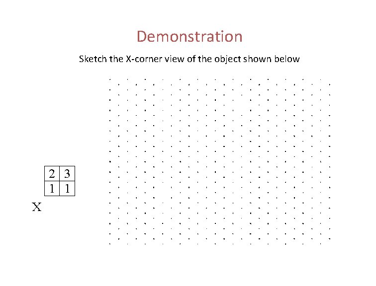 Demonstration Sketch the X-corner view of the object shown below 2 3 1 1