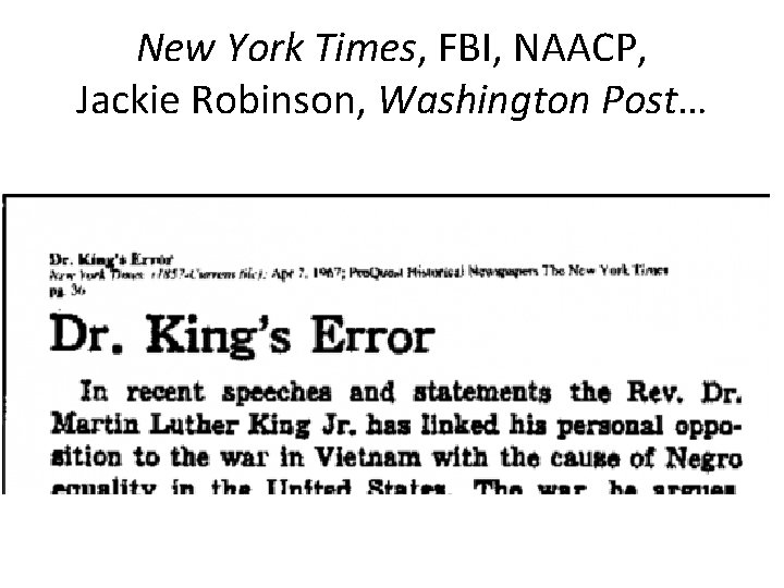 New York Times, FBI, NAACP, Jackie Robinson, Washington Post… 