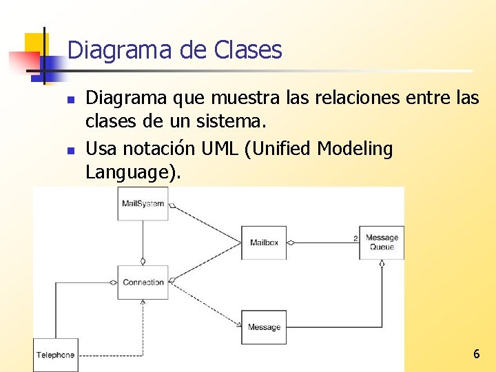 Diagrama de Clases n n Diagrama que muestra las relaciones entre las clases de