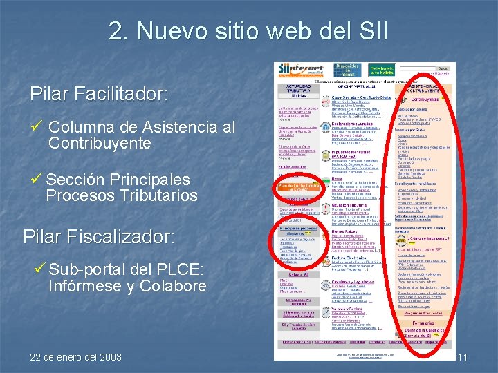2. Nuevo sitio web del SII Pilar Facilitador: ü Columna de Asistencia al Contribuyente