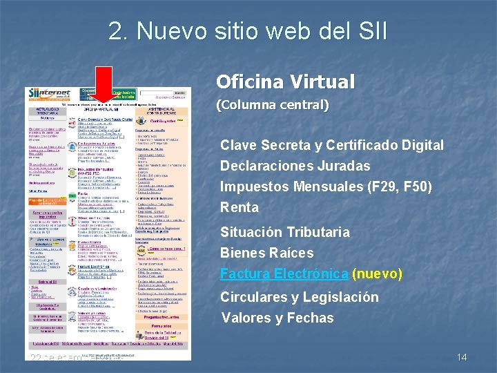2. Nuevo sitio web del SII Oficina Virtual (Columna central) Clave Secreta y Certificado