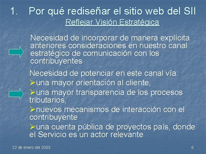 1. Por qué rediseñar el sitio web del SII Reflejar Visión Estratégica Necesidad de