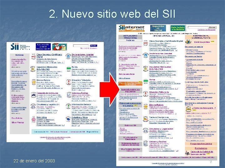 2. Nuevo sitio web del SII 22 de enero del 2003 9 