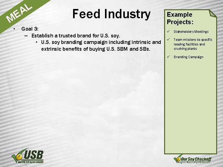 L EA Feed Industry M • Goal 3: – Establish a trusted brand for