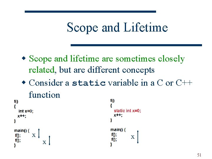 Scope and Lifetime w Scope and lifetime are sometimes closely related, but are different