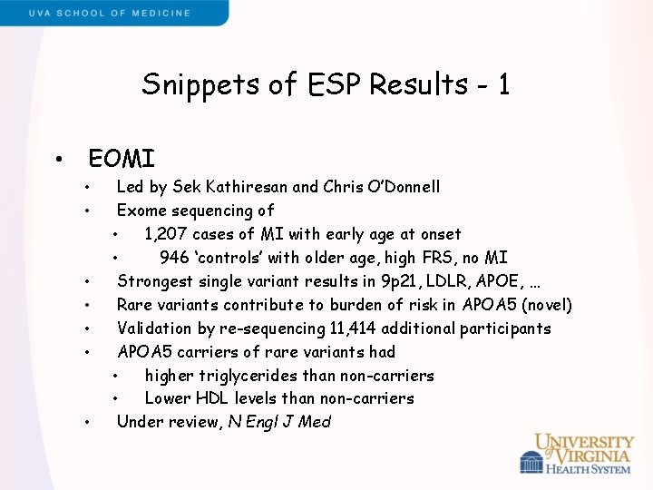 Snippets of ESP Results - 1 • EOMI • • Led by Sek Kathiresan