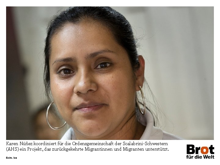 Karen Núñez koordiniert für die Ordensgemeinschaft der Scalabrini Schwestern (AHS) ein Projekt, das zurückgekehrte Karen Núñez koordiniert für die Ordensgemeinschaft der Scalabrini Schwestern (AHS) ein Projekt, das zurückgekehrte