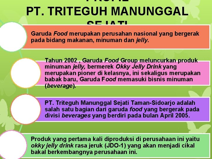 PROFIL PT. TRITEGUH MANUNGGAL SEJATI Garuda Food merupakan perusahan nasional yang bergerak pada bidang