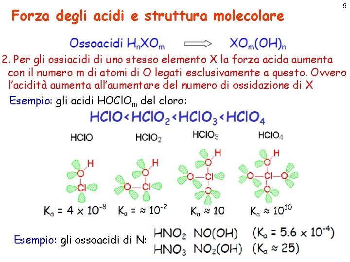 Forza degli acidi e struttura molecolare 9 2. Per gli ossiacidi di uno stesso