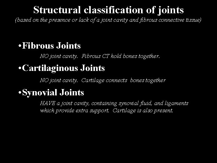 Structural classification of joints (based on the presence or lack of a joint cavity
