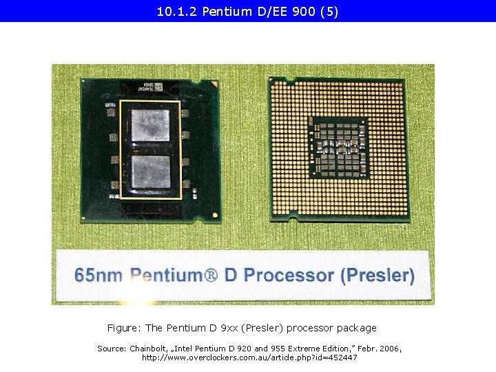 10. 1. 2 Pentium D/EE 900 (5) Figure: The Pentium D 9 xx (Presler)