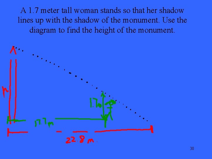 A 1. 7 meter tall woman stands so that her shadow lines up with