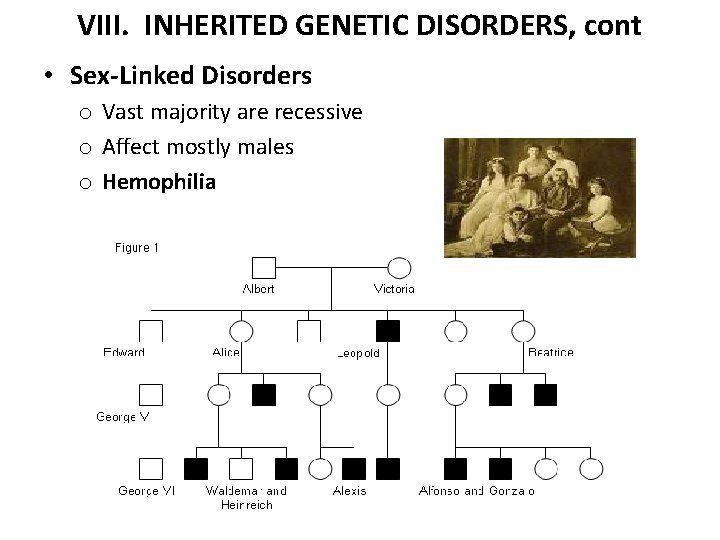 VIII. INHERITED GENETIC DISORDERS, cont • Sex-Linked Disorders o Vast majority are recessive o