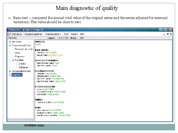 Main diagnostic of quality Basic test – compared the annual total value of the