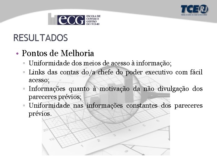 RESULTADOS • Pontos de Melhoria ▫ Uniformidade dos meios de acesso à informação; ▫